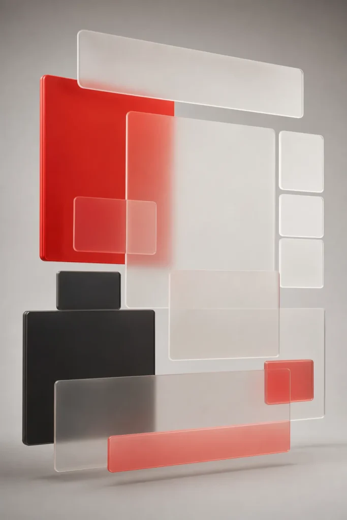 Diseño web: paneles de cristal con forma de bloques de una página web