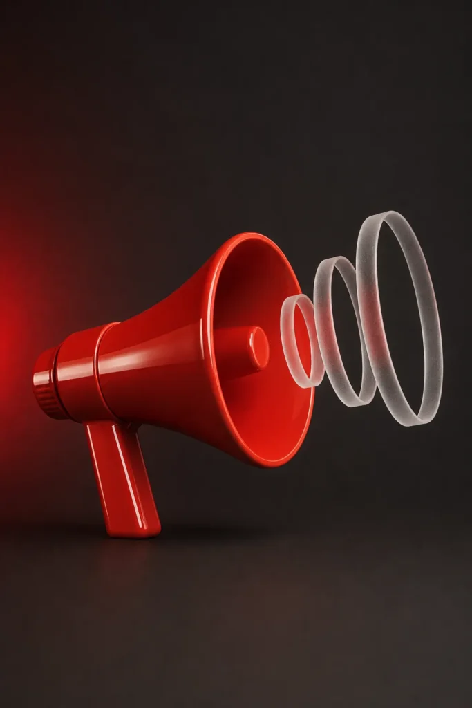 Marketing digital: megáfono rojo que emite ondas de cristal